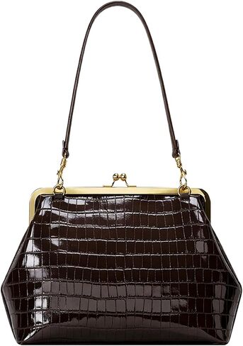 Leather Kiss Lock Bag Women PU Retro Top Handle Handbag Kiss Clasp Hobo Shoulder Bag Kisslock Purse Satchel in Kuwait
