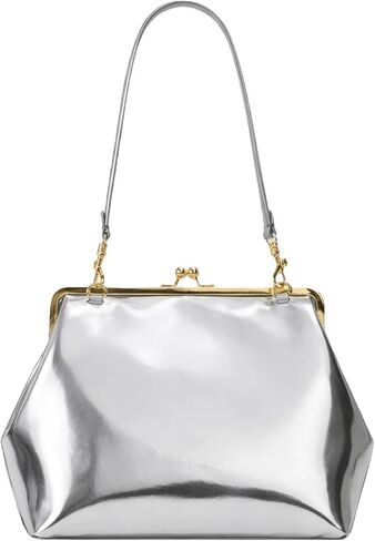 Leather Kiss Lock Bag Women PU Retro Top Handle Handbag Kiss Clasp Hobo Shoulder Bag Kisslock Purse Satchel in Kuwait