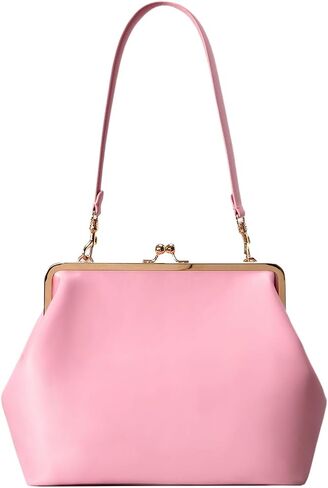 Leather Kiss Lock Bag Women PU Retro Top Handle Handbag Kiss Clasp Hobo Shoulder Bag Kisslock Purse Satchel in Kuwait