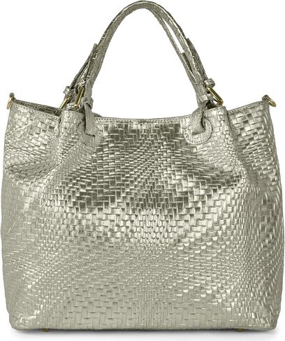 Italian Genuine Suede Top-Handle Bag for Women with Metallic Grid Texture & Removable Strap | Medium Shoulder Handbag in Kuwait