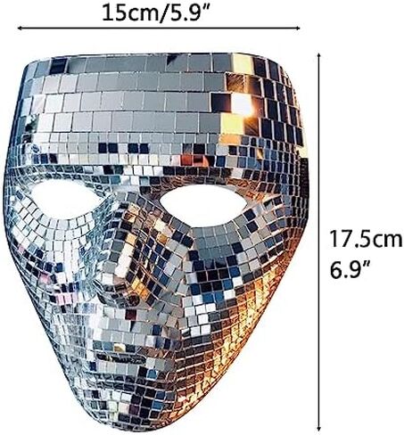 Realistic Full Face Masquerade Mask,Disco Ball Glitter Mask,Girl Boy Cosplay Costume Mask,Halloween Mask for Women Luxury Mirror Glass,Masquerade Mirror Mask for Men and Women in Kuwait