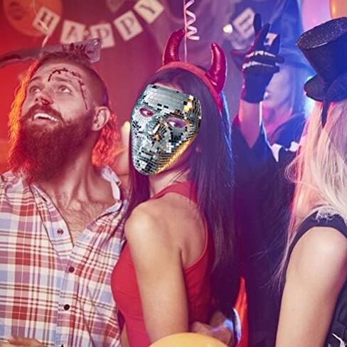 Realistic Full Face Masquerade Mask,Disco Ball Glitter Mask,Girl Boy Cosplay Costume Mask,Halloween Mask for Women Luxury Mirror Glass,Masquerade Mirror Mask for Men and Women in Kuwait