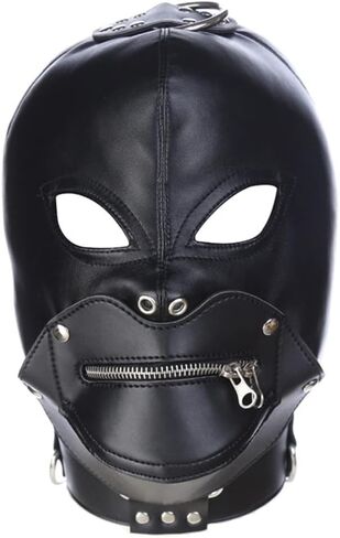 Eeghurt Lacing Head Masks Hollow Out Eyes Masks Detachable Zipper Mouth Mask Cosplay Leather Head Hood in Saudi Arabia