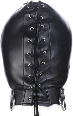 Eeghurt Lacing Head Masks Hollow Out Eyes Masks Detachable Zipper Mouth Mask Cosplay Leather Head Hood in Saudi Arabia