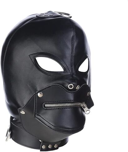 Eeghurt Lacing Head Masks Hollow Out Eyes Masks Detachable Zipper Mouth Mask Cosplay Leather Head Hood in Saudi Arabia