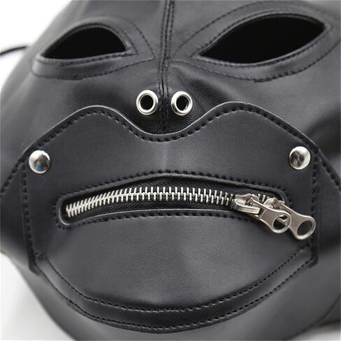 Eeghurt Lacing Head Masks Hollow Out Eyes Masks Detachable Zipper Mouth Mask Cosplay Leather Head Hood in Saudi Arabia