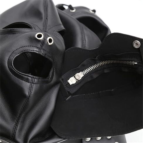 Eeghurt Lacing Head Masks Hollow Out Eyes Masks Detachable Zipper Mouth Mask Cosplay Leather Head Hood in Saudi Arabia