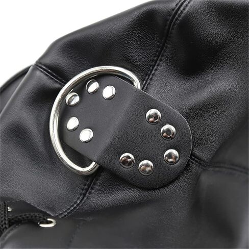 Eeghurt Lacing Head Masks Hollow Out Eyes Masks Detachable Zipper Mouth Mask Cosplay Leather Head Hood in Saudi Arabia