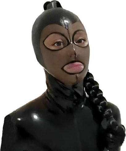 IOKUKI Latex Rubber Hood with Black Twist Braid Wig Pigtail,Women Men Mask Handmade Costumes Headgear in Saudi Arabia