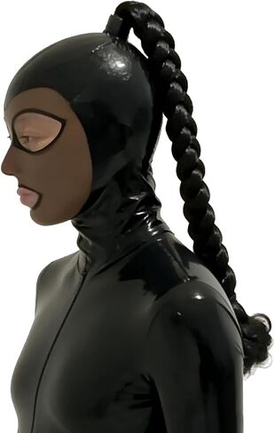 IOKUKI Latex Rubber Hood with Black Twist Braid Wig Pigtail,Women Men Mask Handmade Costumes Headgear in Saudi Arabia