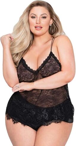 7 til Midnight Floral Lace Cami & Cheeky Satin Short Black Plus Size in Saudi Arabia