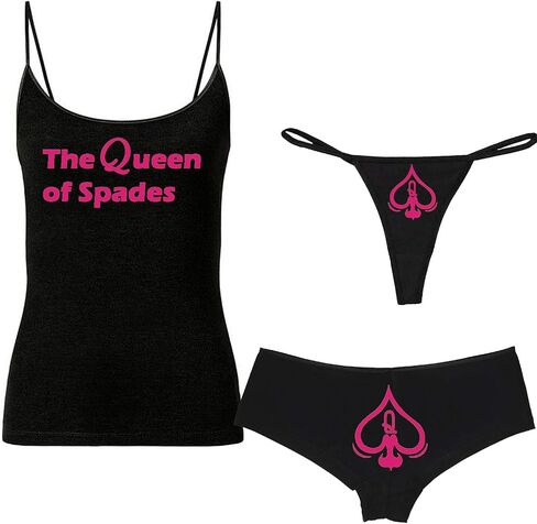Lovedusts The Queen of Spades Booty Shorts Cotton Bikini &Thong Panties and cami set (Small, Black) in Saudi Arabia