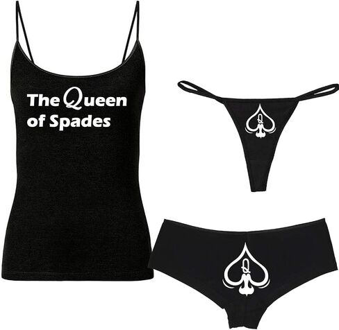 Lovedusts The Queen of Spades Booty Shorts Cotton Bikini &Thong Panties and cami set (Small, Black) in Saudi Arabia