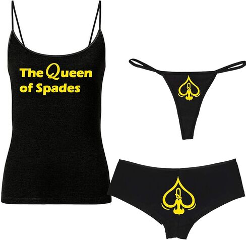 Lovedusts The Queen of Spades Booty Shorts Cotton Bikini &Thong Panties and cami set (Small, Black) in Saudi Arabia