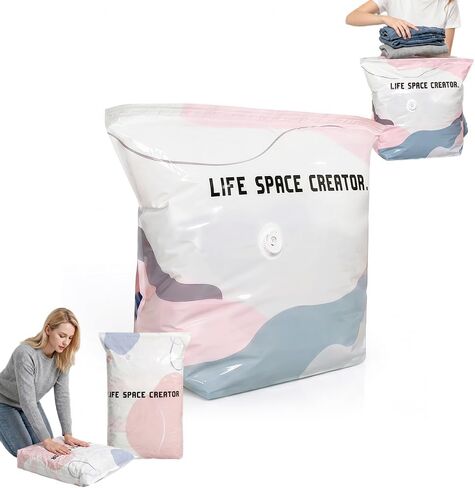 No‑Pump Vacuum Storage Bags, No-Pump Large Vacuum Storage Compression Bags, Press & Seal No Pump Needed for Clothes Bedding Comforters Blankets Travel Home Organization Off-Season Storage (2, Large) in Saudi Arabia