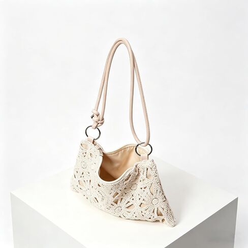 Floral Hollow Out Woven Boho Shoulder Bag, Metal Round Clasp Beach Bag, Holiday Casual Straw Bag for Summer Vacation, Travel, Shopping. Beach Essentials, Beach Bag for Women in Kuwait