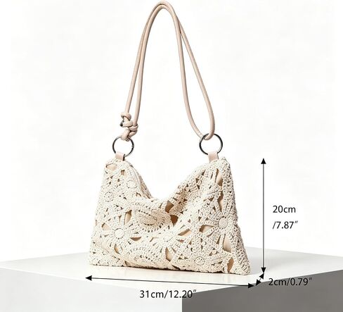 Floral Hollow Out Woven Boho Shoulder Bag, Metal Round Clasp Beach Bag, Holiday Casual Straw Bag for Summer Vacation, Travel, Shopping. Beach Essentials, Beach Bag for Women in Kuwait