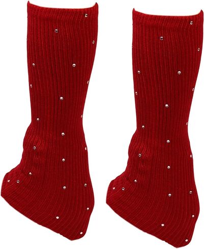 Figure Skating Leg Warmers with Rhinestones, Acrylic Knit Leg Warmers for Ice Skating, Dance, Training, Cold Weather, Red, 1 Pair in Kuwait