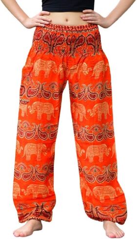 Bohotusk Kids Bohemian Harem Pants Smocked Elasticated Waist Hippy Boho Style - Childrens Hippie Festival Trousers in Kuwait