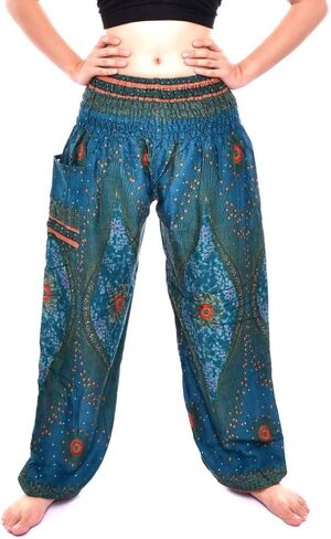 Bohotusk Kids Bohemian Harem Pants Smocked Elasticated Waist Hippy Boho Style - Childrens Hippie Festival Trousers in Kuwait