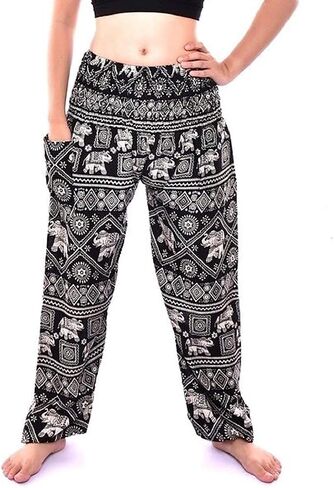 Bohotusk Kids Bohemian Harem Pants Smocked Elasticated Waist Hippy Boho Style - Childrens Hippie Festival Trousers in Kuwait