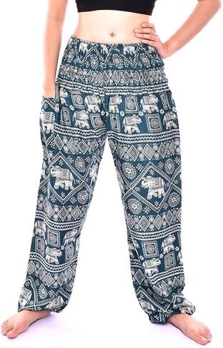 Bohotusk Kids Bohemian Harem Pants Smocked Elasticated Waist Hippy Boho Style - Childrens Hippie Festival Trousers in Kuwait