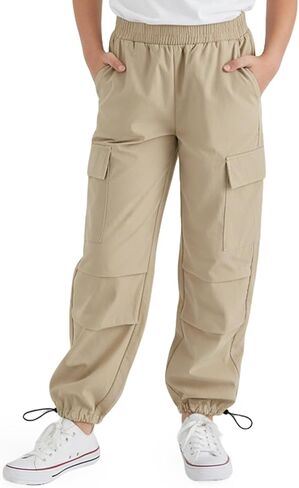 JiAmy Girls Cargo Pants Elastic Waist Wide Leg Jogger Pants Pockets Adjustable Leg Opening Parachute Pants Y2K Trousers in Kuwait