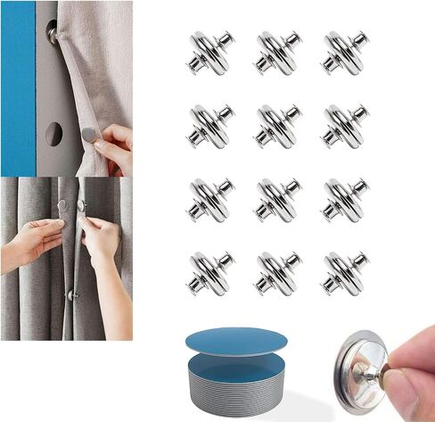 24pcs Premium Curtain Magnet Clips, Strong Hold, Stylish Back Tacks & Buckles, Curtain Buckle with Self-Adhesive Patches,No-Drill Wall Adhesive Side Keepers - Enhance Home, Bedroom & Office Draperies in Saudi Arabia