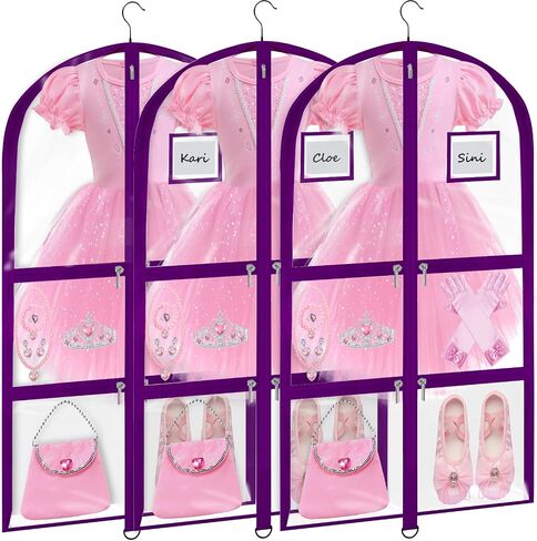 Garment Bags for Dance Costumes - 40 Inch Clear PVC with 5 Zipper Pockets (3 Pack, White) - Kids Dance Garment Bag for Dancers, Hanging Clothes Storage, Competitions & Travel (‎Clear White) in Saudi Arabia