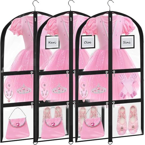 Garment Bags for Dance Costumes - 40 Inch Clear PVC with 5 Zipper Pockets (3 Pack, White) - Kids Dance Garment Bag for Dancers, Hanging Clothes Storage, Competitions & Travel (‎Clear White) in Saudi Arabia