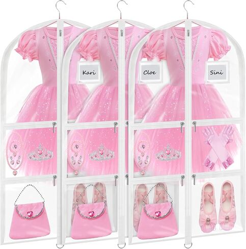Garment Bags for Dance Costumes - 40 Inch Clear PVC with 5 Zipper Pockets (3 Pack, White) - Kids Dance Garment Bag for Dancers, Hanging Clothes Storage, Competitions & Travel (‎Clear White) in Saudi Arabia