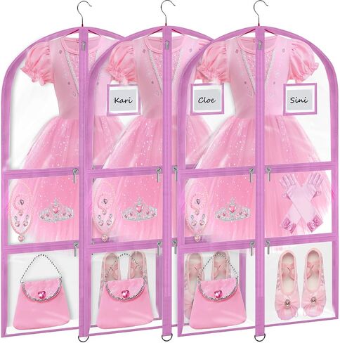Garment Bags for Dance Costumes - 40 Inch Clear PVC with 5 Zipper Pockets (3 Pack, White) - Kids Dance Garment Bag for Dancers, Hanging Clothes Storage, Competitions & Travel (‎Clear White) in Saudi Arabia