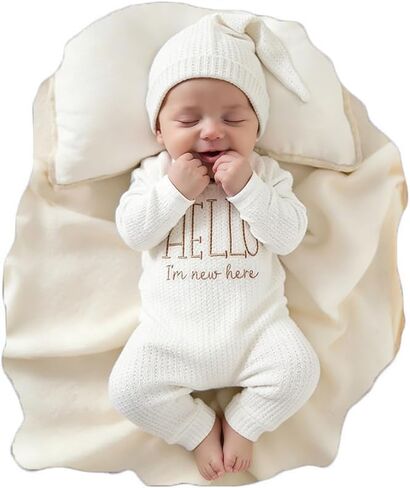 Ylsteed Infant Baby Sweater Romper and Hat Baby Girl Boy Knitted Pullover Onesie Fall Winter Outfit Infant Embroidery Clothes in Saudi Arabia