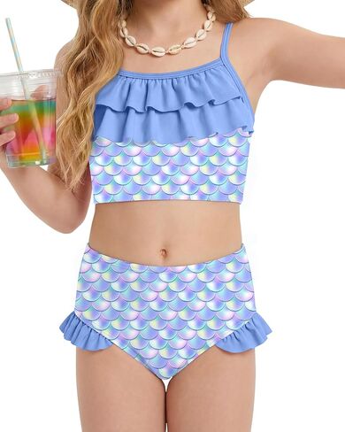 Xaatren Girls Bikini Swimsuit Two Piece Summer Bathing Suit with Adjustable Strap Ruffle Trim Swimsuit for 3-12 Years in Saudi Arabia
