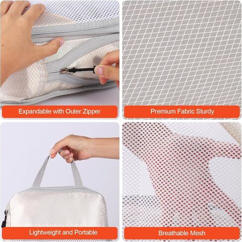 MADIKA 6 Set Compression Packing Cubes Travel Accessories Expandable Packing Organizer Bags Mesh Lightweight (Beige) in Saudi Arabia