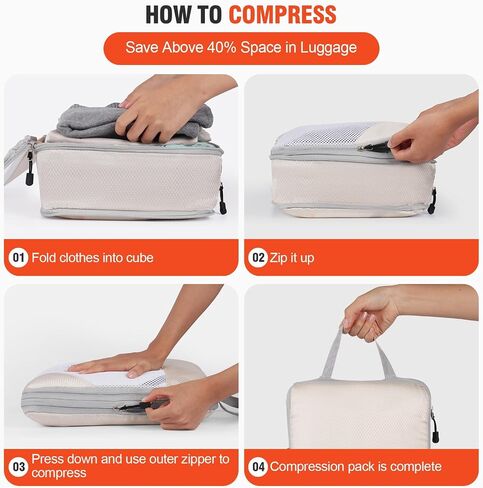 MADIKA 6 Set Compression Packing Cubes Travel Accessories Expandable Packing Organizer Bags Mesh Lightweight (Beige) in Saudi Arabia