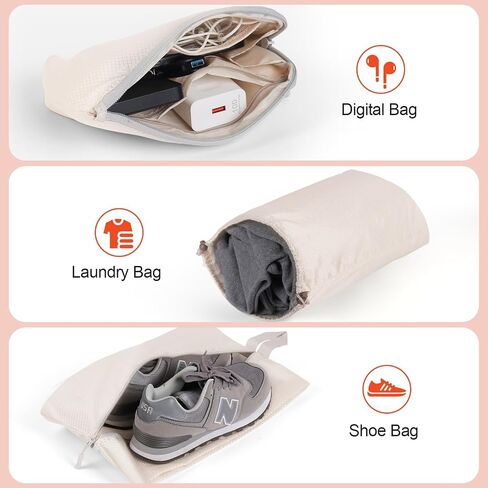 MADIKA 6 Set Compression Packing Cubes Travel Accessories Expandable Packing Organizer Bags Mesh Lightweight (Beige) in Saudi Arabia