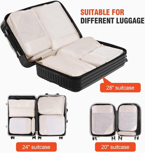 MADIKA 6 Set Compression Packing Cubes Travel Accessories Expandable Packing Organizer Bags Mesh Lightweight (Beige) in Saudi Arabia