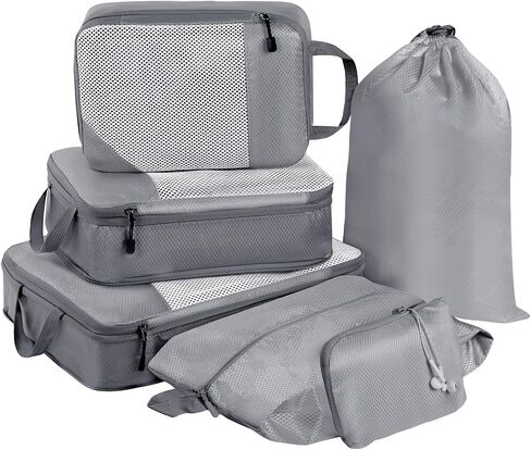 MADIKA 6 Set Compression Packing Cubes Travel Accessories Expandable Packing Organizer Bags Mesh Lightweight (Beige) in Saudi Arabia