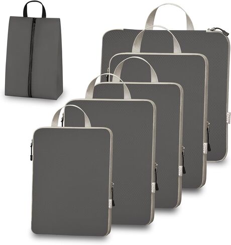 10 Set Compression Packing Cubes for Travel, Expandable Packing Organizer with Hanging Toiletry Bag, Shoe Bag & Accessories Bag, Ultralight Storage Travel Bags for Carry-on Luggage, Green in Kuwait