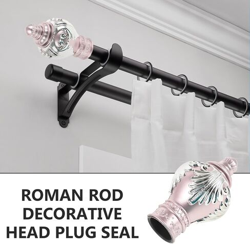 ARTIBETTER Curtain Rod Finial, Two-Tone Classic Rose Finial，Plastic Drapery Rail Head Cap Decorative Window Curtain Rail Ends Fit for 26-28mm Rod in Kuwait