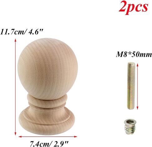 Antrader Wood Finials, 4.6 x 2.9 Inches Decorative Bed Post Finials, 2 Pcs Unfinished Wooden Finials for Bed Posts, Curtain Rods, Indoor or Outdoor Fence and Deck in Kuwait