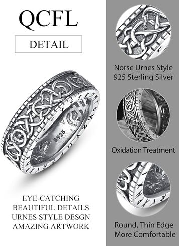 Viking Rings for Men, 925 Sterling Silver Norse Urnes Style Viking Rings, Viking Jewelry Gifts for Men Ring Size 5-15 (with Gift Box) in Kuwait