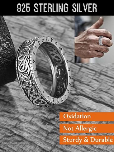 Viking Rings for Men, 925 Sterling Silver Norse Urnes Style Viking Rings, Viking Jewelry Gifts for Men Ring Size 5-15 (with Gift Box) in Kuwait