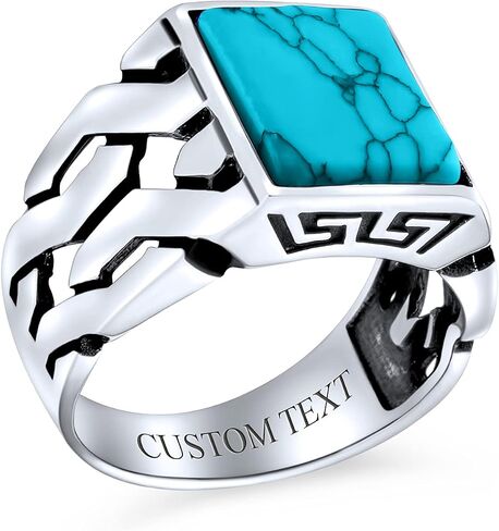 Bling Jewelry Gemstones Cuban Curb Link Chain Band Black Onyx Rectangle Signet Ring For Men .925 Sterling Silver Handmade In Turkey in Kuwait