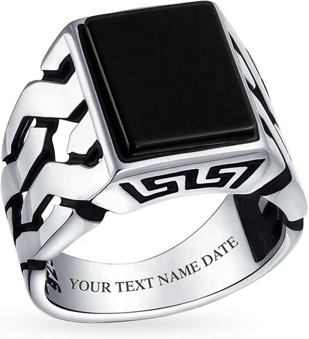 Bling Jewelry Gemstones Cuban Curb Link Chain Band Black Onyx Rectangle Signet Ring For Men .925 Sterling Silver Handmade In Turkey in Kuwait