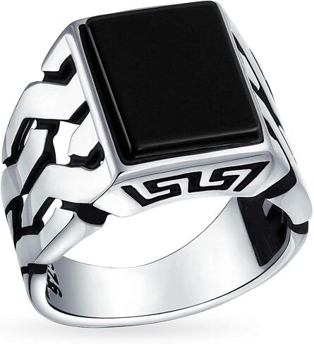 Bling Jewelry Gemstones Cuban Curb Link Chain Band Black Onyx Rectangle Signet Ring For Men .925 Sterling Silver Handmade In Turkey in Kuwait