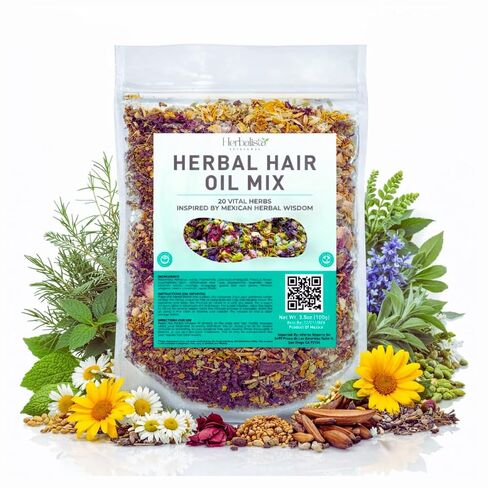 HERBALISTA – Premium Herbal Hair Oil Mix 3.5oz (100g) | 20 Mexican-Inspired Ayurvedic Herbs | Longer-Looking Hair, Stronger-Feeling Roots, Fuller Volume & Natural Shine | DIY Oil Infusion | Hair Care in Saudi Arabia