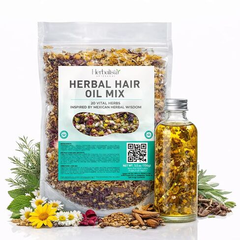 HERBALISTA – Premium Herbal Hair Oil Mix 3.5oz (100g) | 20 Mexican-Inspired Ayurvedic Herbs | Longer-Looking Hair, Stronger-Feeling Roots, Fuller Volume & Natural Shine | DIY Oil Infusion | Hair Care in Saudi Arabia