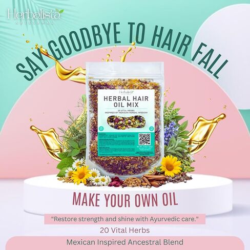 HERBALISTA – Premium Herbal Hair Oil Mix 3.5oz (100g) | 20 Mexican-Inspired Ayurvedic Herbs | Longer-Looking Hair, Stronger-Feeling Roots, Fuller Volume & Natural Shine | DIY Oil Infusion | Hair Care in Saudi Arabia
